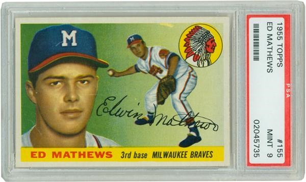 Baseball and Trading Cards - 1955 Topps #155 Ed Mathews PSA 9