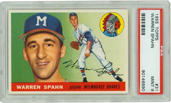Baseball and Trading Cards - 1955 Topps #31 Warren Spahn PSA 9