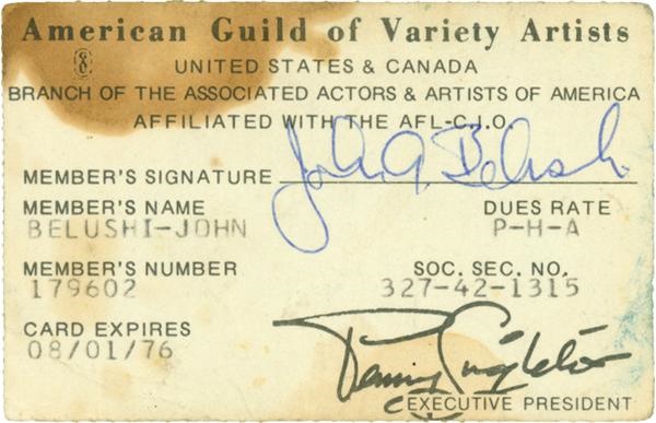 Entertainment - John Belushi’s Signed Guild Of Variety Artists Card