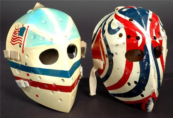 Hockey Equipment - Two 1970&#39;s Hand Painted Game Used Hockey Masks