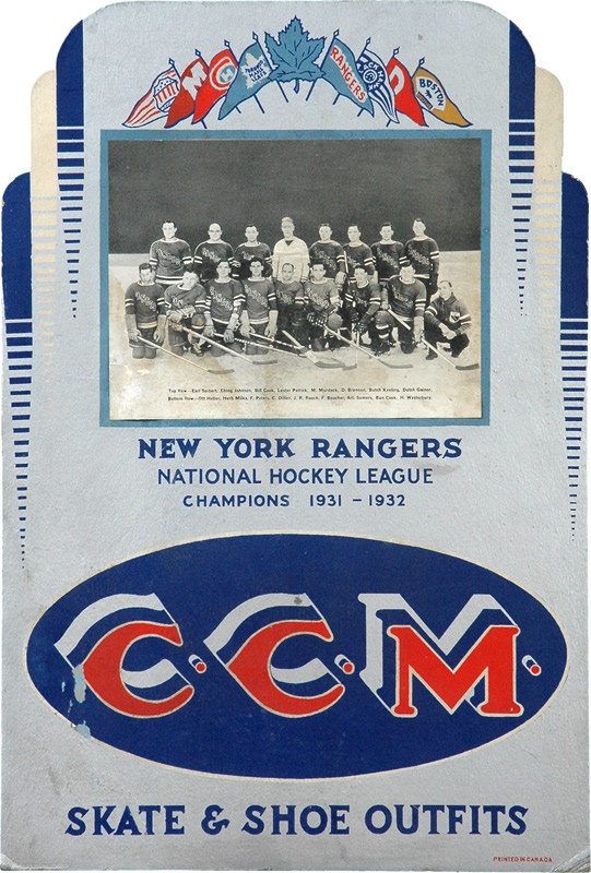 - 1931-32 Stanley Cup Champion New York Ranger CCM Cardboard Advertising Display