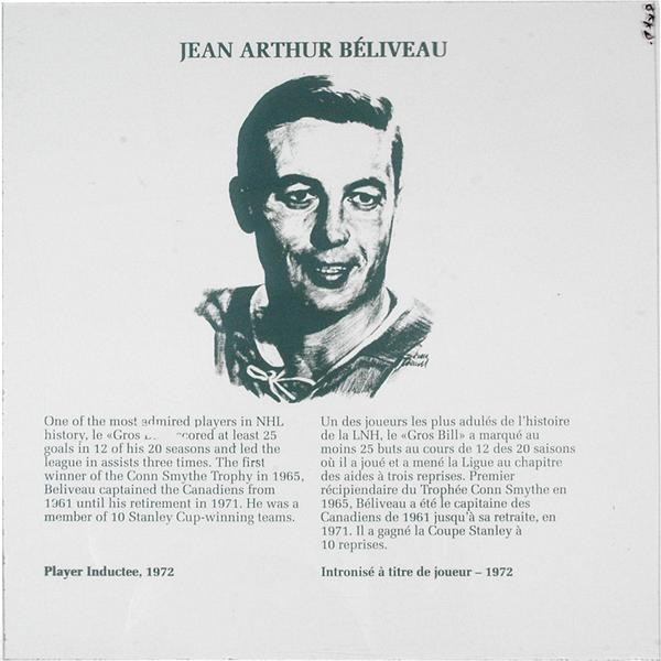 - Jean Beliveau Hockey Hall of Fame Plaque