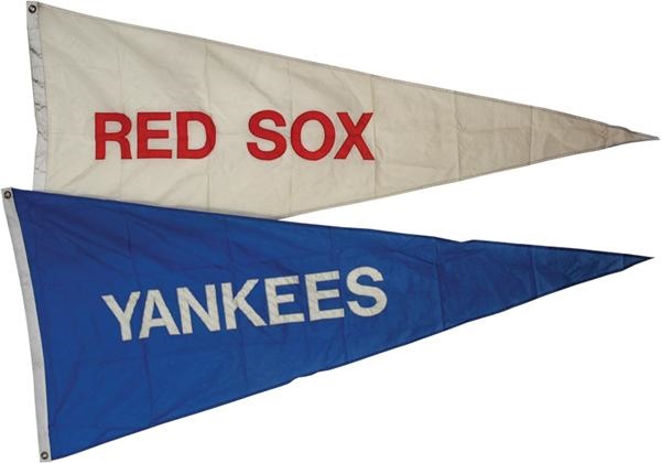 Cardinals - New York Yankees and Boston Red Sox Flags From Busch Stadium