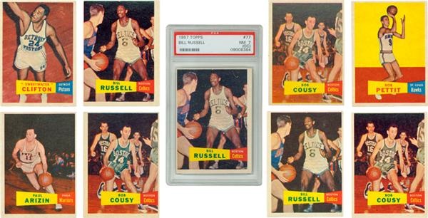 Sports Cards - Collection of 1957 Topps Basketball Sets With Russell PSA 7 (3)
