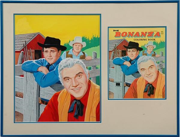 - c.1960 Bonanza Saalfield Coloring Book Original Cover Painting from the Saalfield Find