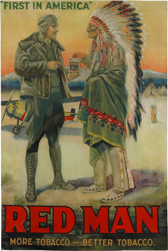 - Circa 1927 Charles Lindbergh Red Man Tobacco Advertising Poster