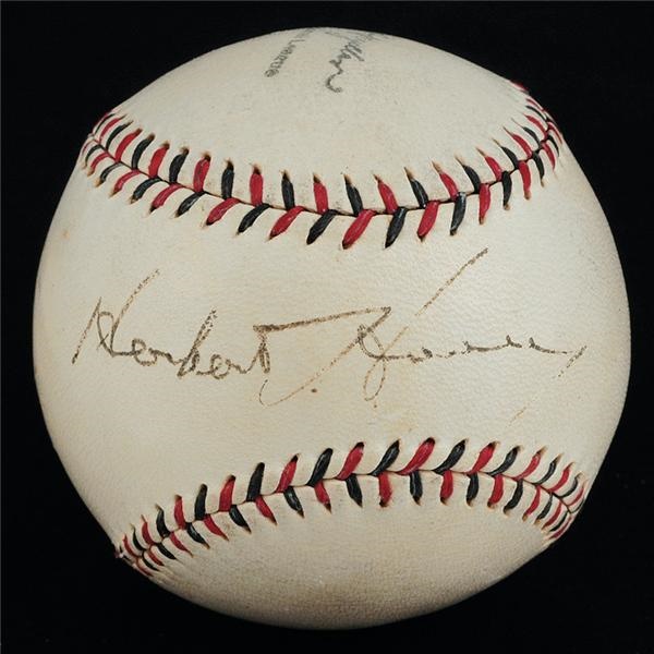 - Herbert Hoover Single Signed Baseball (PSA 7.5)