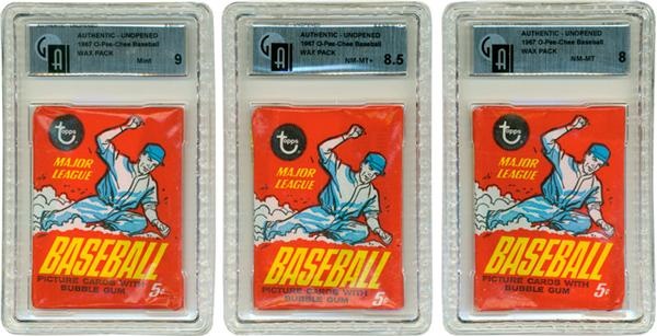 Unopened Material - 1967 O-Pee-Chee Baseball Wax Packs GAI 8-9 MINT (3)