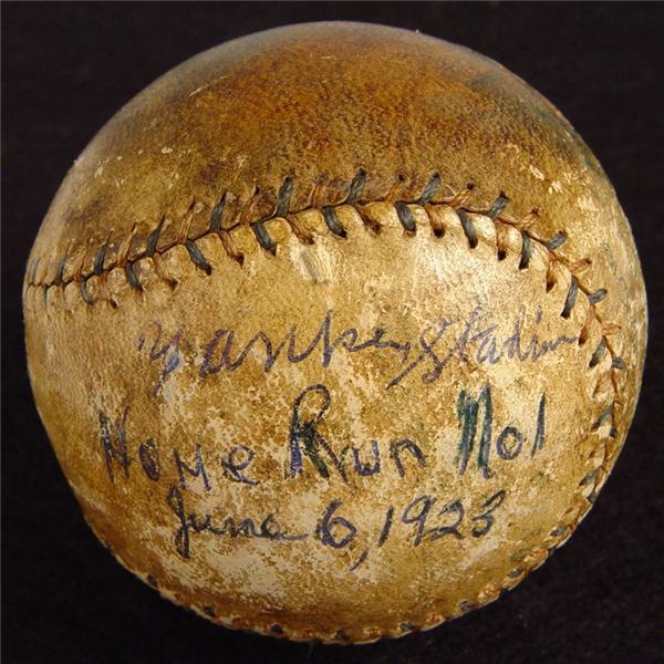 NY Yankees, Giants & Mets - 1923 Yankee Stadium Game Used Homerun Ball Hit by Red Faber