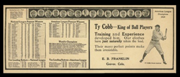 Ty Cobb - 1915 Ty Cobb King of Ballplayers Scorecard (5.5x14")