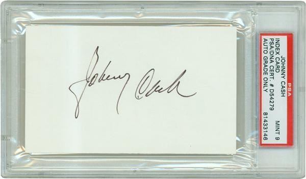 - Three Johnny Cash Signed 3 x 5&quot; Index Cards PSA 9--MINT