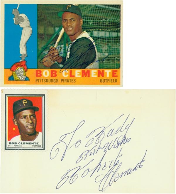 Clemente and Pittsburgh Pirates - Roberto Clemente Signed Cards (2) Including 1960 Topps Card