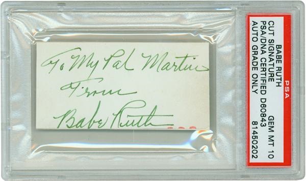 Babe Ruth - Babe Ruth Cut Signature PSA/DNA 10 GEM MINT