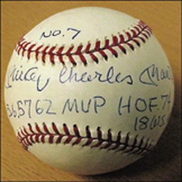 - Mickey Charles Mantle Single Signed Statistics Baseball