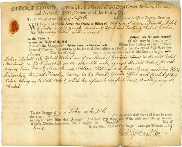 - 1769 John Adams Handwritten and Signed Document
