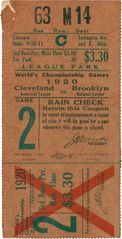 Ernie Davis - 1920 World Series Ticket Stub From &quot;The Wamby Game&quot;