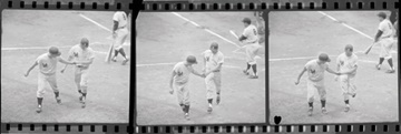 Mickey Mantle - 1961 Roger Maris Greets Mickey Mantle at Home Plate After Hitting His 40th Homer Original Negatives (3)