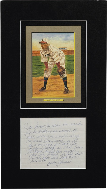 Baseball Memorabilia - Judy Johnson Handwitten Letter On Hank Aaron Breaking Babe Ruth&#39;s Record