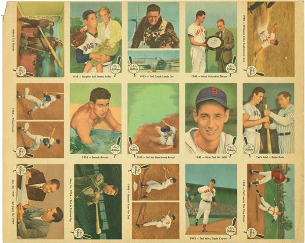 - 1959 Fleer Ted Williams Uncut Sheet of Cards Including the Rare #68 Ted Signs Card