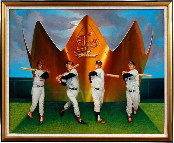 Ernie Davis - Baseball Triple Crown, Original Oil Painting by Ron Lewis (27 x 32&quot;)