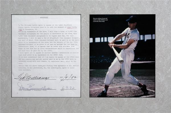 Boston Sports - 1982 Ted Williams Signed Sports Card Show Agreement