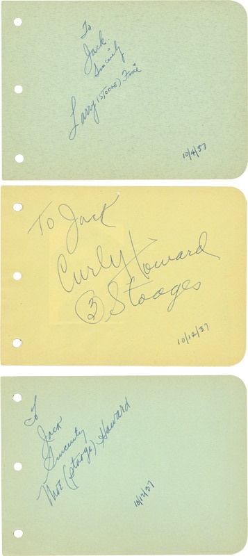 Americana Autographs - Fantastic Set Of The Three Stooges Signatures From 1937