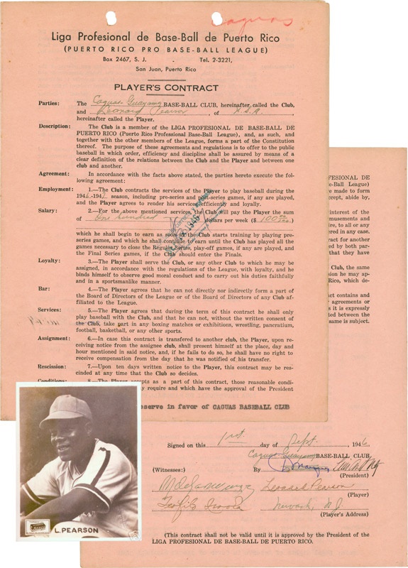 Baseball Memorabilia - 1946 Leonard Pearson Contract