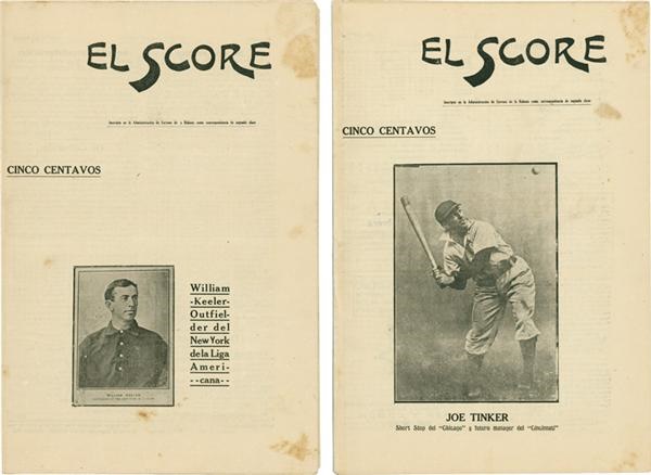 Baseball Memorabilia - Two 1911 &quot;El Score&quot; Cuban Baseball Newspapers with Joe Tinker & Wee Willie Keeler Covers