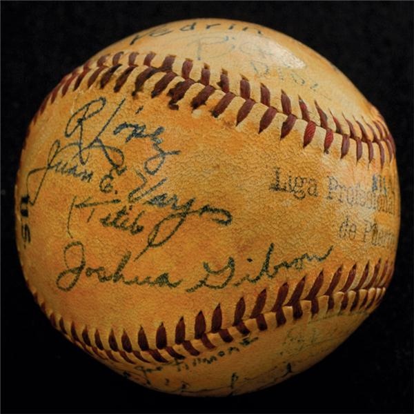 Baseball Memorabilia - 1945-46 Santurce Crabbers Autographed Baseball With Josh Gibson