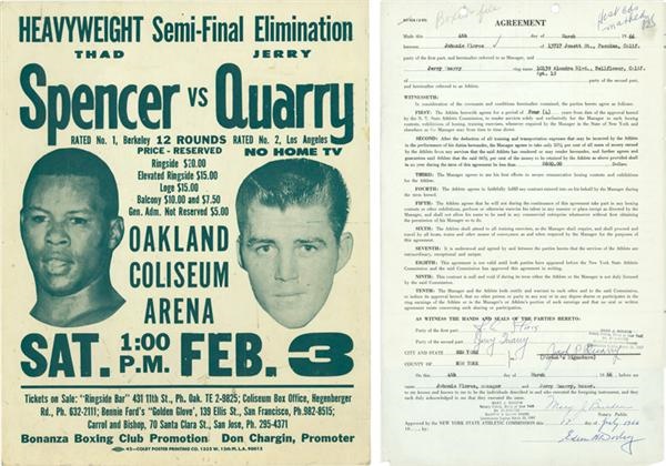 - Jerry Quarry Original Signed Contract and Fight Poster
