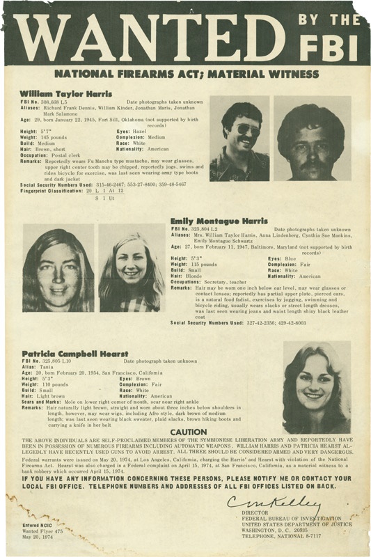 - Patty Hearst Original Wanted Poster