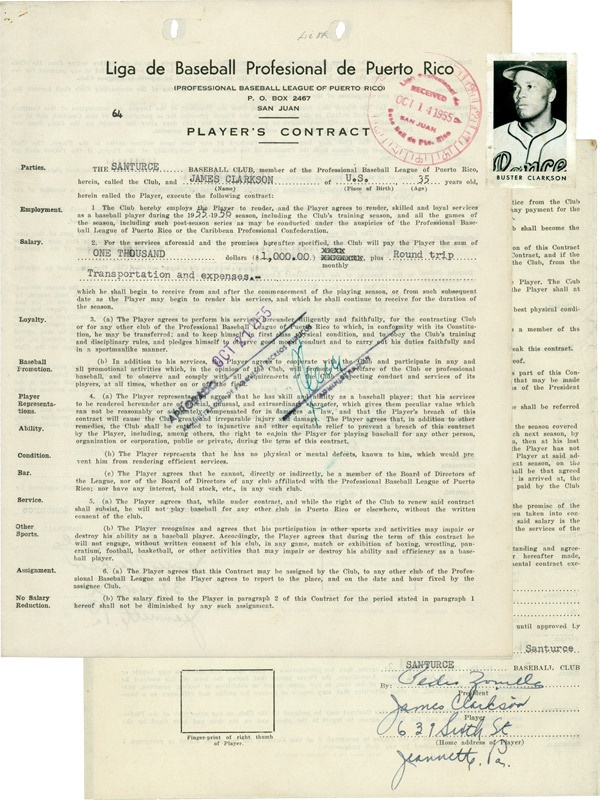 Baseball Memorabilia - 1955 Buster Clarkson Contract