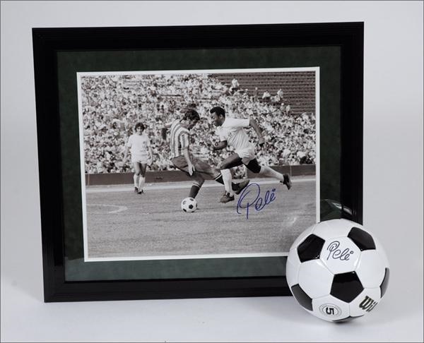 - Pele Signed Soccer Ball and Large Signed Photo