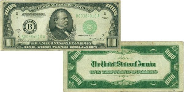 - $1,000 United States Federal Reserve Note