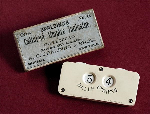 19th Century Baseball - 1887 5 Balls and 4 Strikes Baseball Umpire&#39;s Indicator In Original Box