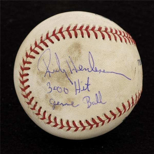 Historical Baseballs - Rickey Henderson 3000th Hit Game Used Baseball
