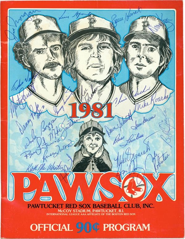 - 1981 Pawtucket Red Sox Team Signed Program From Baseball&#39;s Longest Game with Wade Boggs