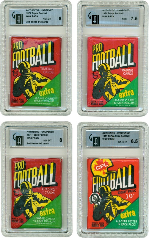 Unopened Material - Collection of (3) 1971 Topps & (1) 1971 OPC GAI Graded Football Packs