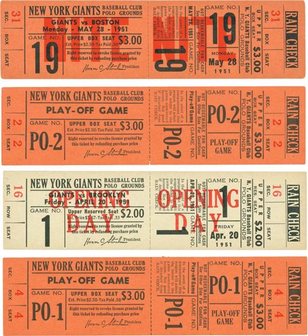 - Willie Mays First Game, Homerun and Thomson Playoff Game Tickets (4)