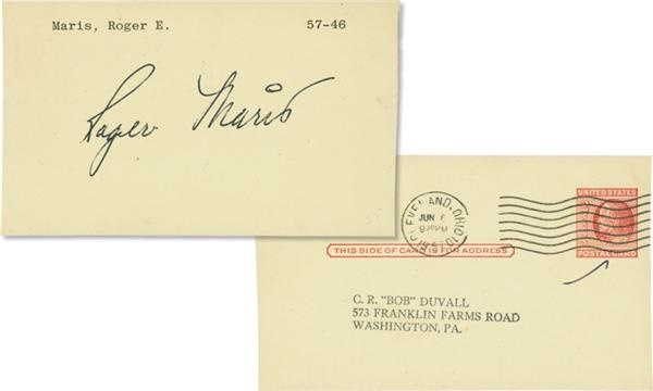 - 1957 Roger Maris Rookie Year Signed Government Postcard