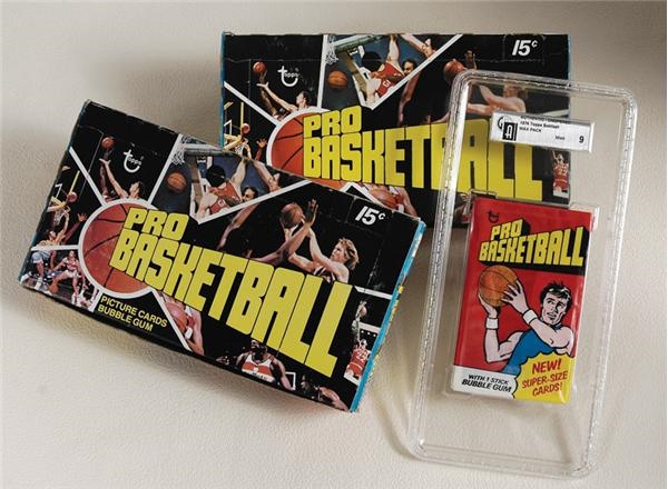 Unopened Material - Two 24 Count 1976 Topps Basketball Wax Boxes And One 1976 Topps Basketball Pack GAI 9 MINT