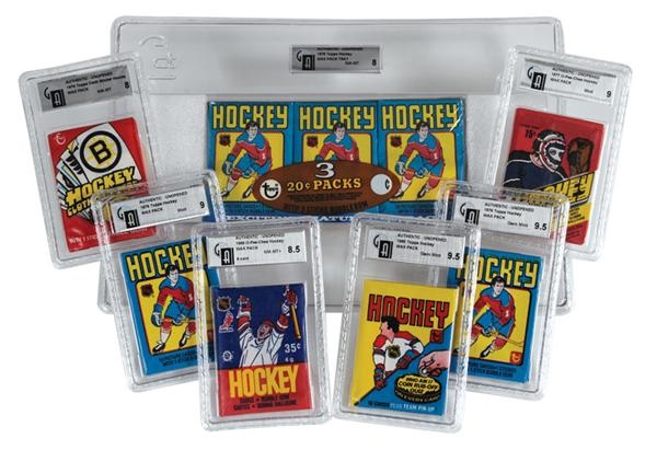 Unopened Material - Collection of 1970&#39;s and 1980&#39;s Hockey Wax and Wax Pack Trays All GAI Graded (27)