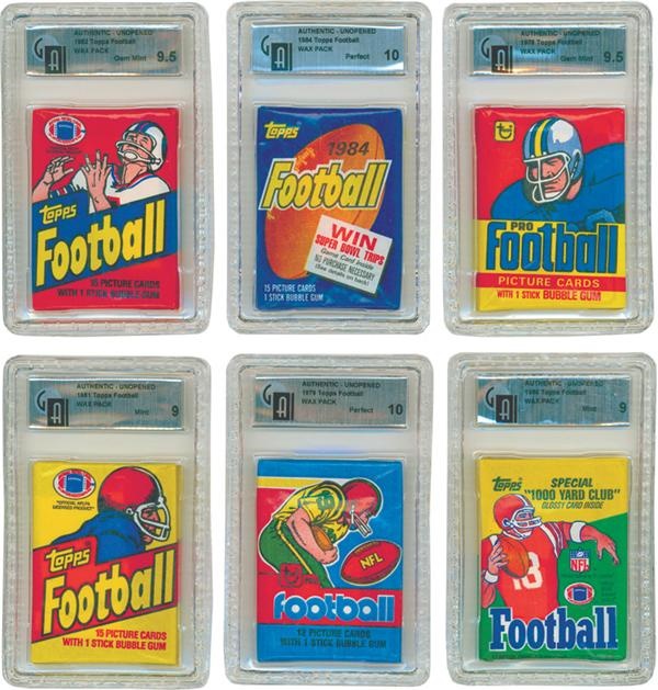 Unopened Material - (9) 1977-84 Topps Football Wax Packs All GAI Graded