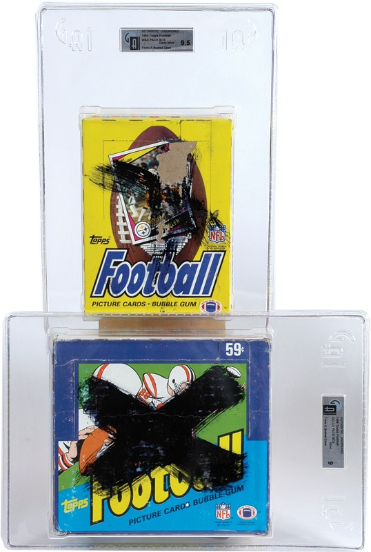 Unopened Material - 1984 Topps Football Cello Box GAI 9 MINT & 1984 Topps Football Wax Box GAI 9.5 GEM MINT