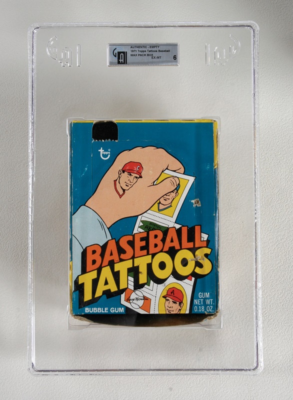 Unopened Material - 1971 Topps Baseball Tattoos GAI Graded Wax Box & 47/48 GAI Graded Wax Packs