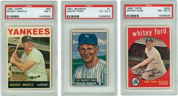 - 1964 Topps Mickey Mantle PSA 7 and Two Graded Whitey Ford&#39;s