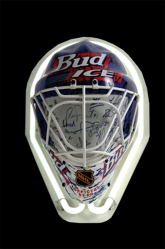 - Bud Ice Neon Goalie Mask Signed By 15 Greats