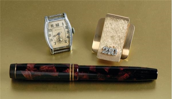 Jesse Haines Inscribed Watch, Money Clip and Pen