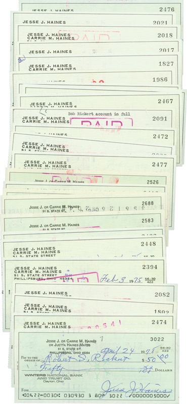 The Jesse Haines Collection - Jesse Haines Signed Checks and Bank Slips (71)