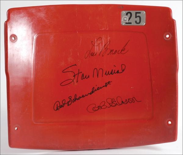 Cardinals - Busch Stadium Seat Back Signed by Four Living Cardinals Hall of Famers